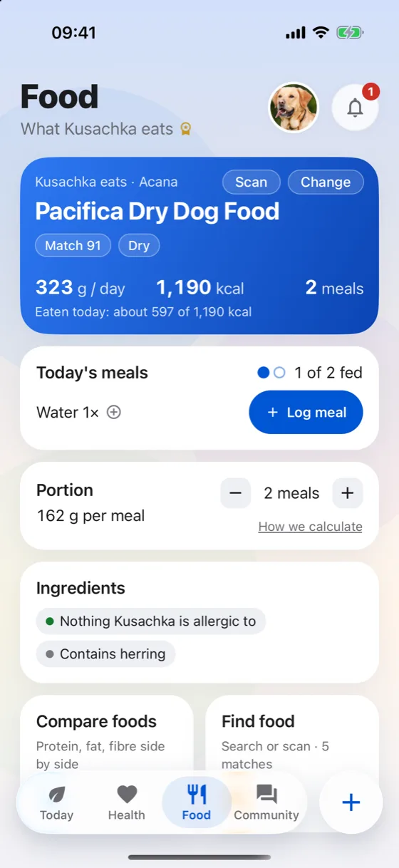 Food screen with daily portion